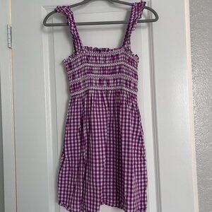 FRENCH CONNECTION Adalhia Smocked Gingham Mini Dress Small Purple And White